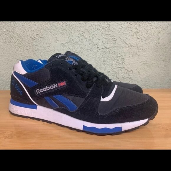Size 10‎ - Reebok Lifestyle GL 6000 V47346 Mens Black Trust Blue Sneaker Shoes - Picture 1 of 8